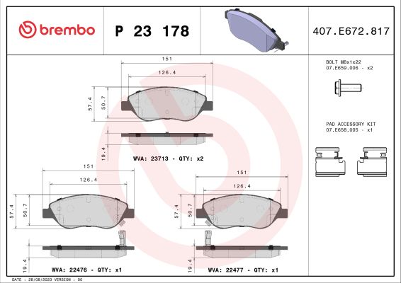 A.B.S. P 23 178 BREMBO Bremsbelagsatz, Scheibenbremse